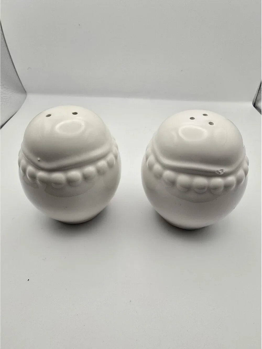 White Ceramic Salt and Pepper Shaker Oval Egg Shape Stoppers Included
